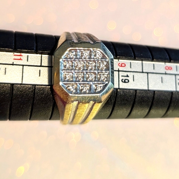 Vintage Gold Plate Over Sterling Ring with Pave CZ Diamonds.   Size 10